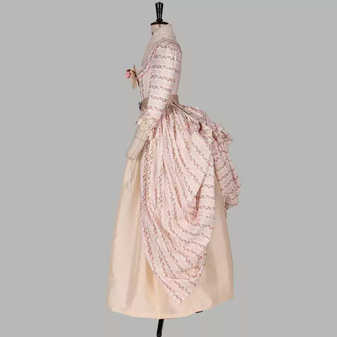 Pink Striped Rococo Dress with Floral Accents - 18th Century Ball Gown - Plus Size
